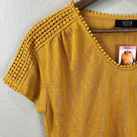 Modern Canvas Modal Blend Short Sleeve Blouse S Lagenlook Boho Classic Capsule - Picture 3 of 11